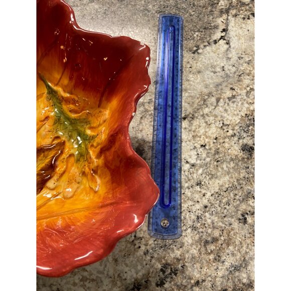 Vintage Leaf Shaped Ceramic Bowl | Fall Decor | Autumn Glazed Centerpiece Dish - Picture 9 of 11